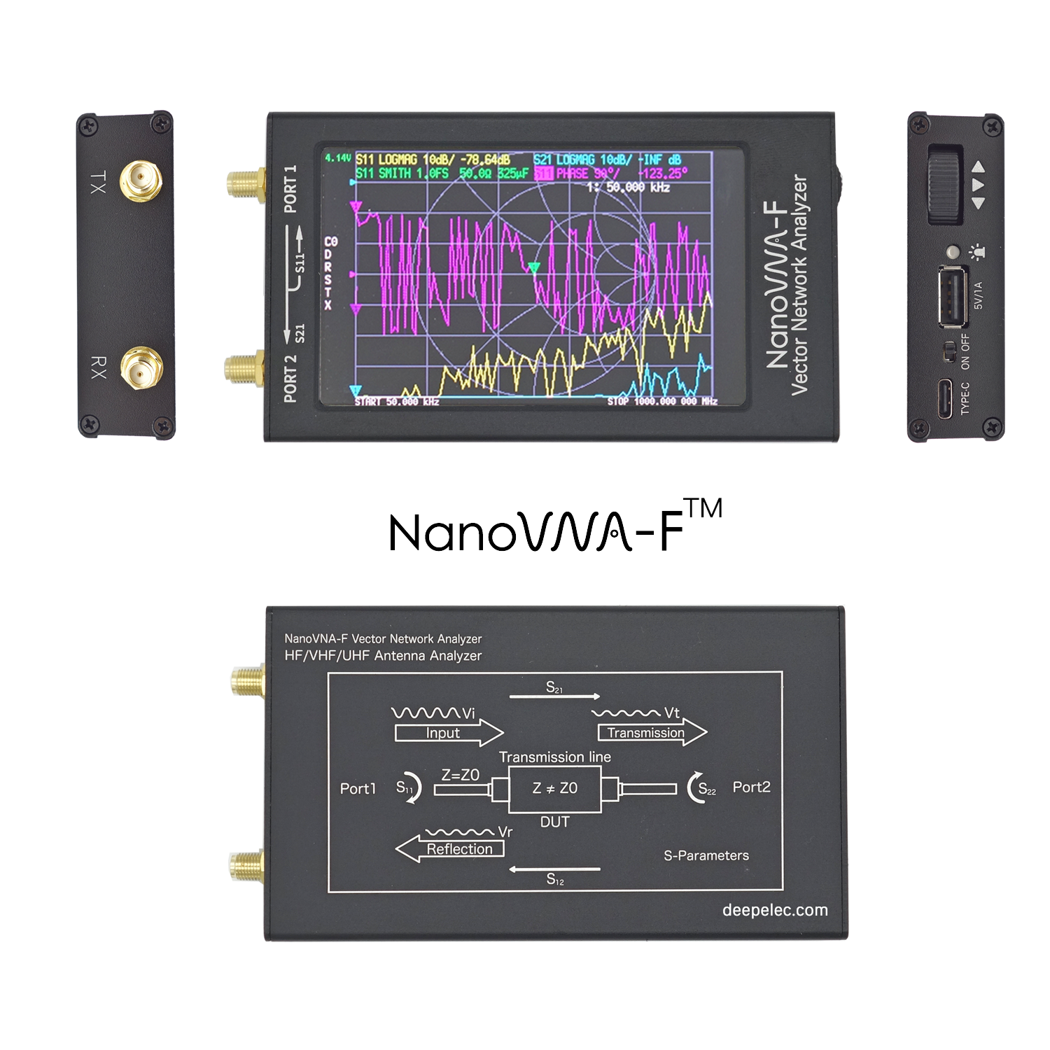 NanoVNA-F Vector Network Analyzer 4.3-in 10K-1500MHz Thumbwheel Version V2.3 