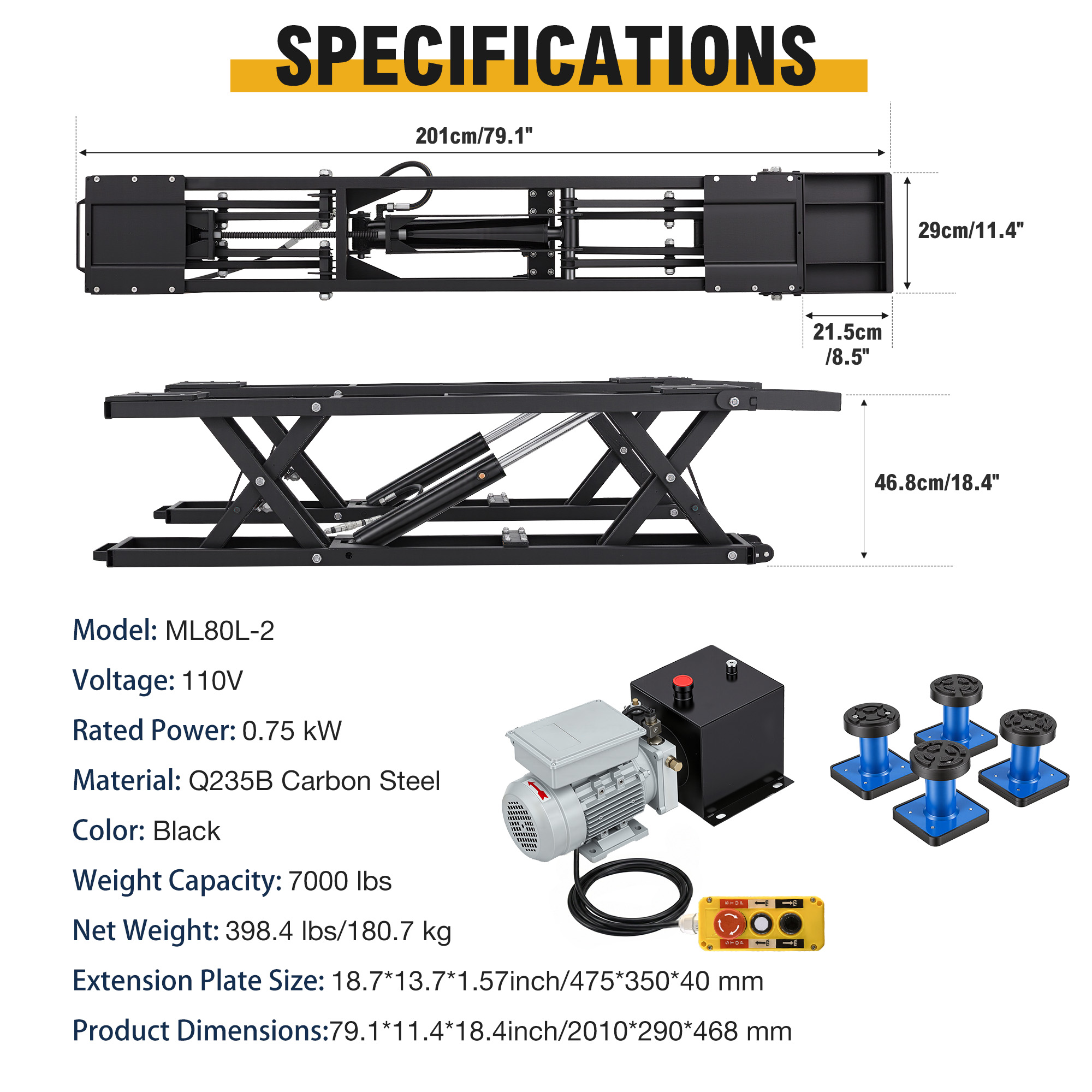 Portable Car Lift 7000LBS AECOJOY Quick Jack Hydraulic Lift for