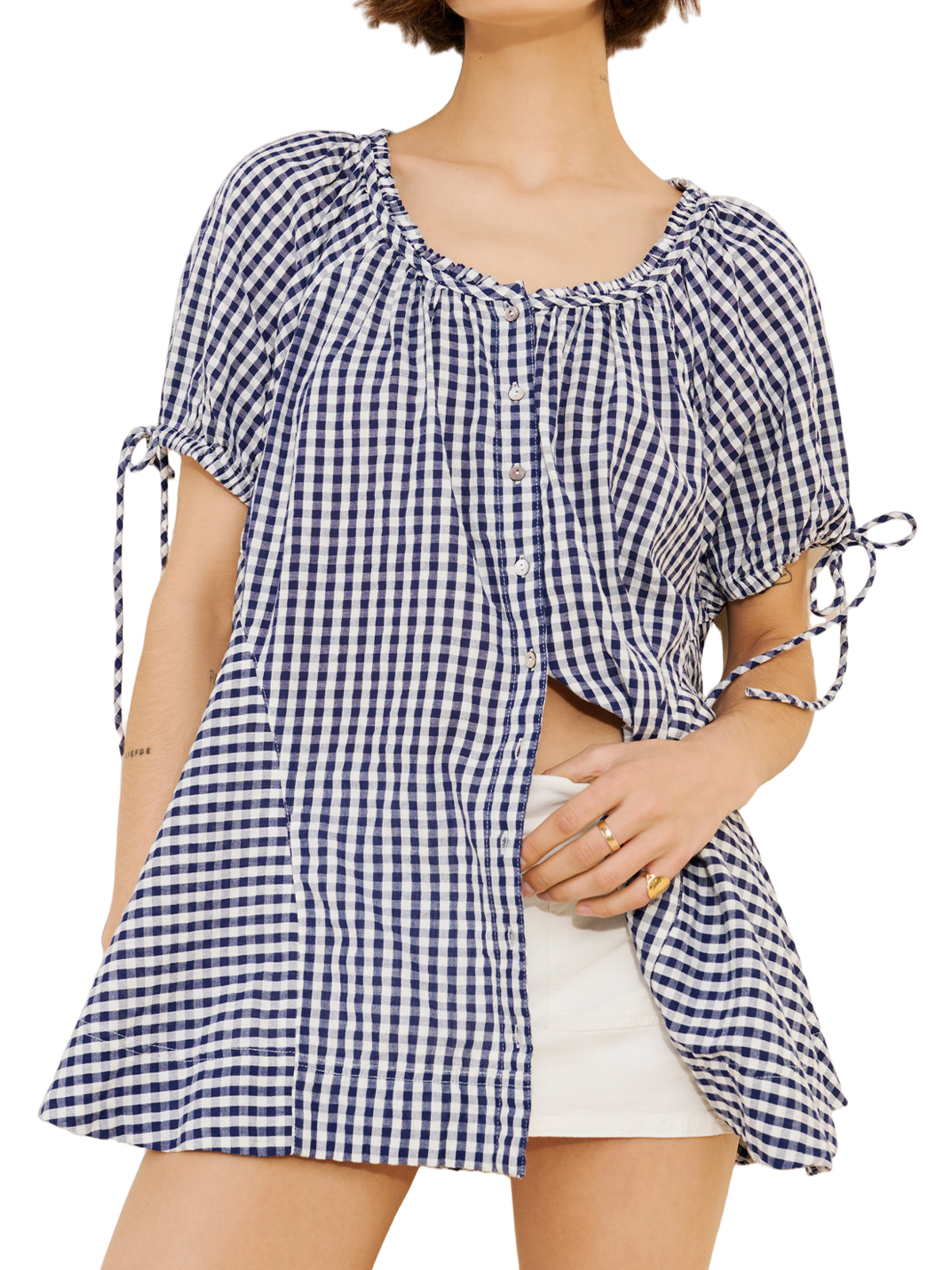 button down gingham tunic Navy 1 - imgsha
